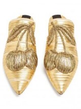 SANAYI 313 Cilegia metallic-gold cherry-embroidered slipper shoes ~ luxe flats