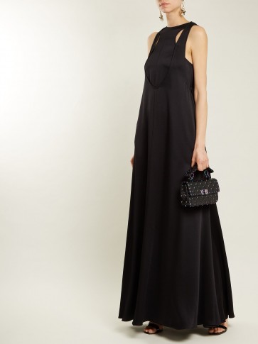 VALENTINO Black Double-layered hammered-satin gown