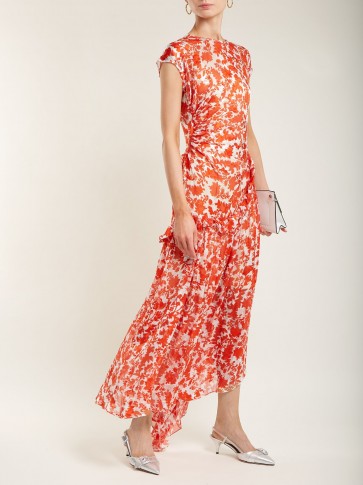 PREEN BY THORNTON BREGAZZI Ellen short-sleeved silk-blend devoré dress ~ red and white burn-out dresses