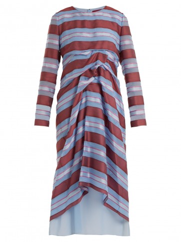 SIES MARJAN Elodie striped-jacquard silk dress ~ ruched front dresses