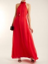 GALVAN Flamingo halterneck red silk-crepe gown ~ feminine event dresses