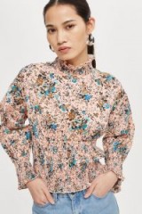 TOPSHOP Floral Print Smock Blouse / gathered vintage style blouses