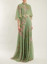 GIAMBATTISTA VALLI Garden Butterfly-print tiered green silk-georgette gown