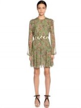 GIAMBATTISTA VALLI FLORAL PRINTED SILK GEORGETTE DRESS / green and pink dresses