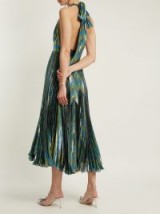 MARIA LUCIA HOHAN Gwen deep V-neck pleated lamé gown ~ blue metallic plunge front halter dresses