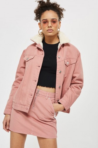 Topshop Half Zip Denim Skirt | pink mini skirts