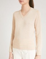 JOSEPH V-neck metallic-knit jumper in stucco ~ natural tone jumpers