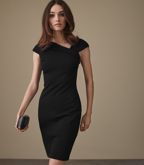 REISS LYN ASYMMETRIC BARDOT DRESS BLACK ~ chic lbd