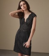 Reiss MARIANNA STRUCTURED LACE FIT AND FLARE DRESS BLACK / chic evening dresses