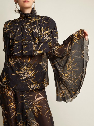 RODARTE Palm-print silk-chiffon blouse ~ wide sleeve blouses