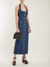 KATHARINE HAMNETT Pam halterneck denim dress ~ 70s halter style dresses