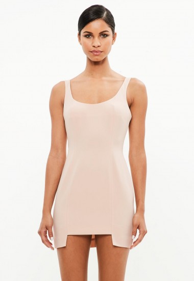 peace + love pink crepe detailed hem mini dress – bodycon dresses