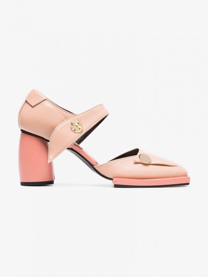 Reike Nen Pink 80 Button Strap Leather Pumps ~ chunky Mary Janes