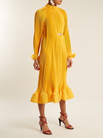 TIBI Yellow Ruffle-trimmed high-neck pleated dress ~ tie black dresses