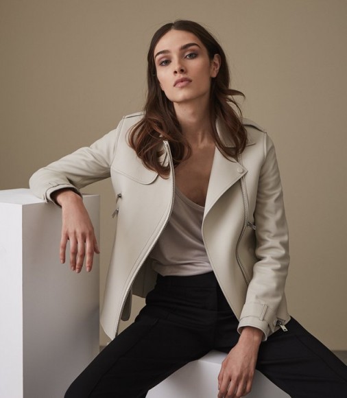 REISS SAHARA OVERSIZED LEATHER JACKET OFF WHITE ~ jackets with style