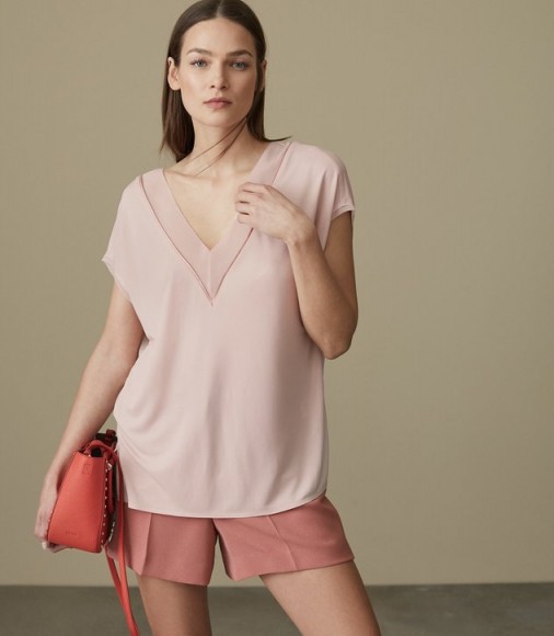 REISS SYBILL V-NECK TOP SOFT PINK