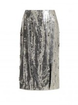 ERDEM Tahira sequin-embellished skirt ~ metallic-silver front split pencil skirts