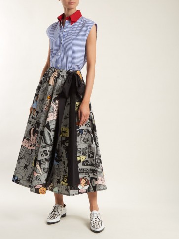 PRADA Tie-waist comic-print cotton skirt ~ printed flared skirts