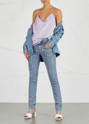 FILLES À PAPA Turner embellished slim-leg jeans ~ crystal-striped denim