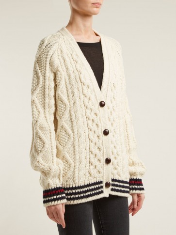 SAINT LAURENT V-neck aran-knit wool cardigan | chunky cream cardigans