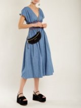 MIU MIU V-neck smocked cotton-chambray dress ~ light denim dresses