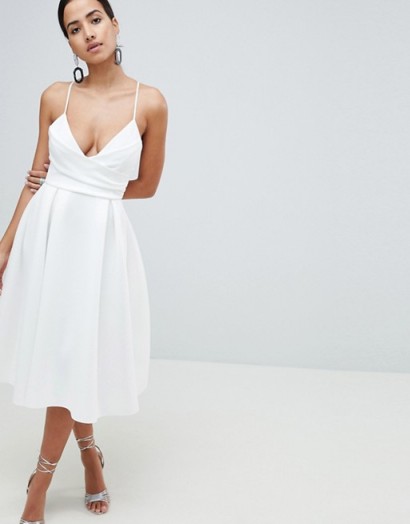 ASOS DESIGN Scuba Cami Prom Midi Dress | ivory plunge front party dresses