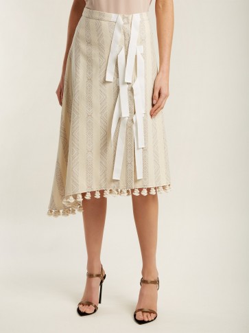 ALTUZARRA Basilica diamond-jacquard cotton-blend midi skirt ~ tasseled asymmetric skirts