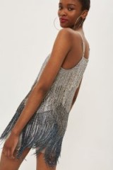 Topshop Bead Fringe Mini Dress | metallic fringed slip dresses