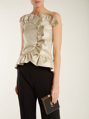 OSMAN Bette ruffle lamé top ~ metallic-gold strapless tops