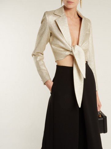 OSMAN Bette tie-waist gold lamé jacket ~ chic metallic jackets