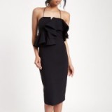 River Island Black peplum waist bodycon dress ~ strappy ruffle detail party dresses