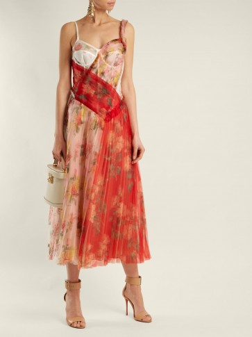 ALEXANDER MCQUEEN Botanical-print organza dress ~ pleated corset style dresses ~ feminine event wear