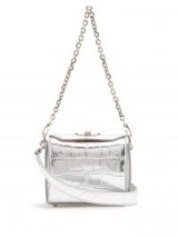 ALEXANDER MCQUEEN Box Bag 16 crocodile-effect metallic-silver leather shoulder bag