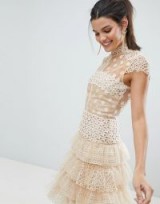 Bronx and Banco Tulle Lace Mini Dress in beige