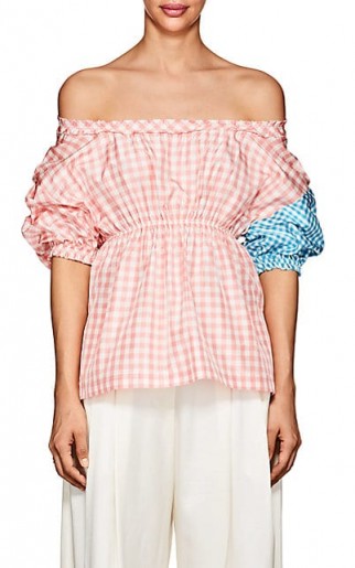 CFGOLDMAN Gingham Silk Taffeta Blouse ~ feminine off shoulder tops