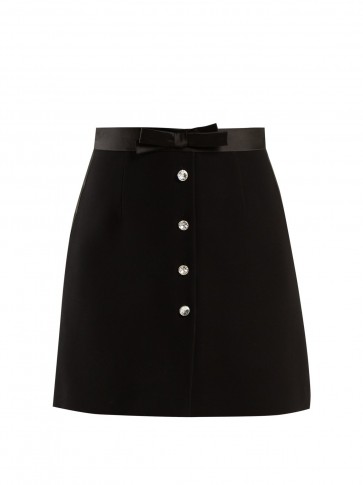 MIU MIU Clear crystal-embellished black cady skirt