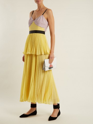 SELF-PORTRAIT Contrast-panel pleated dress ~ yellow and pink strappy evening dresses