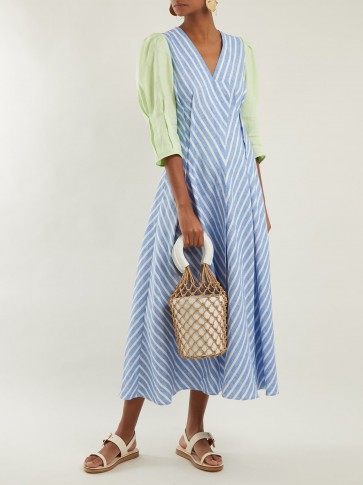 ANNA OCTOBER Contrast-sleeve striped linen dress ~ puffed sleeved dresses ~ spring style