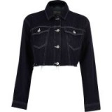 River Island Dark denim raw hem cropped jacket ~ frayed jackets