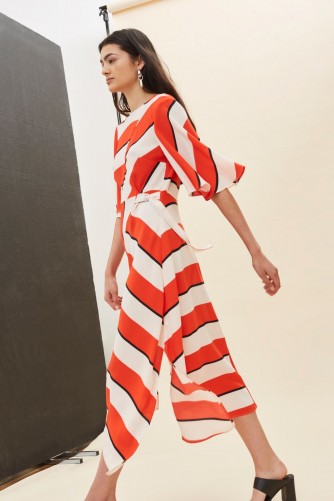 TOPSHOP Diagonal Stripe Midi Dress / red bold striped side s[lit dresses