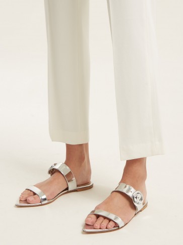 GIANVITO ROSSI Double-strap metallic-silver leather slides