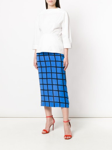 DVF DIANE VON FURSTENBERG checked fitted skirt ~ blue check print pencil skirts