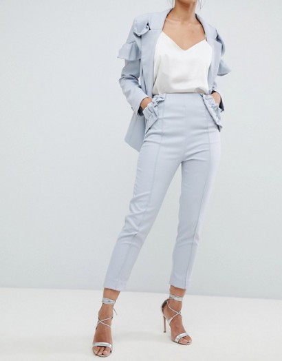 Elliatt Cropped Frill Tailored Trouser | light-blue ruffled pants