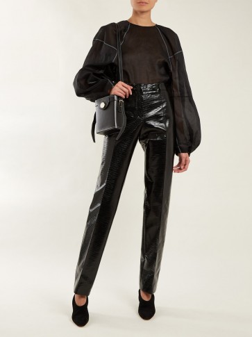 JIL SANDER Emilio straight-leg coated cotton-blend trousers ~ shiny black high waist pants