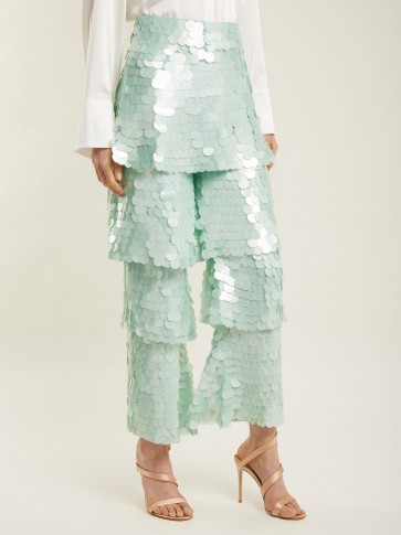 OSMAN Felix mint-green tiered sequin-embellished trousers ~ luxe event pants