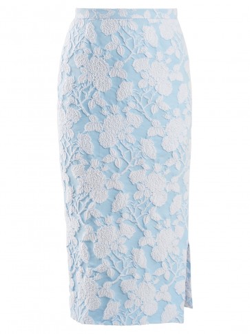 ROCHAS powder-blue and white floral jacquard pencil skirt ~ feminine side split skirts