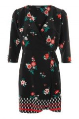 TOPSHOP Floral Mini Wrap Dress / black flower print dresses