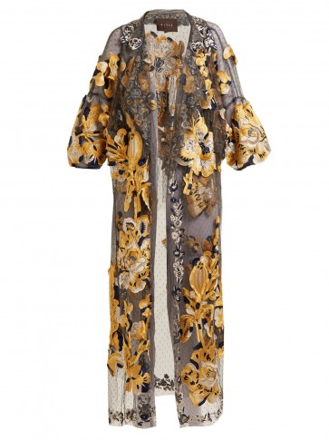 BIYAN Floral-embroidered fil-coupé coat ~ semi sheer luxe coats