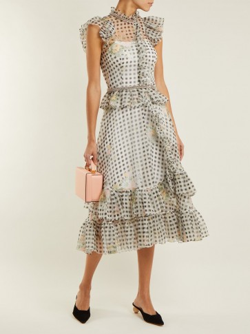 CHRISTOPHER KANE Floral-print gingham silk-organza dress ~ feminine spring clothing