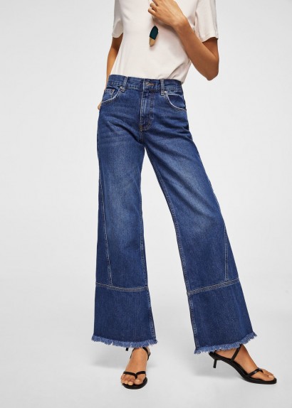 MANGO Frayed relaxed jeans | wide leg | dark blue denim